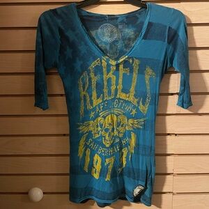 Blue and Yellow Affliction Shirt